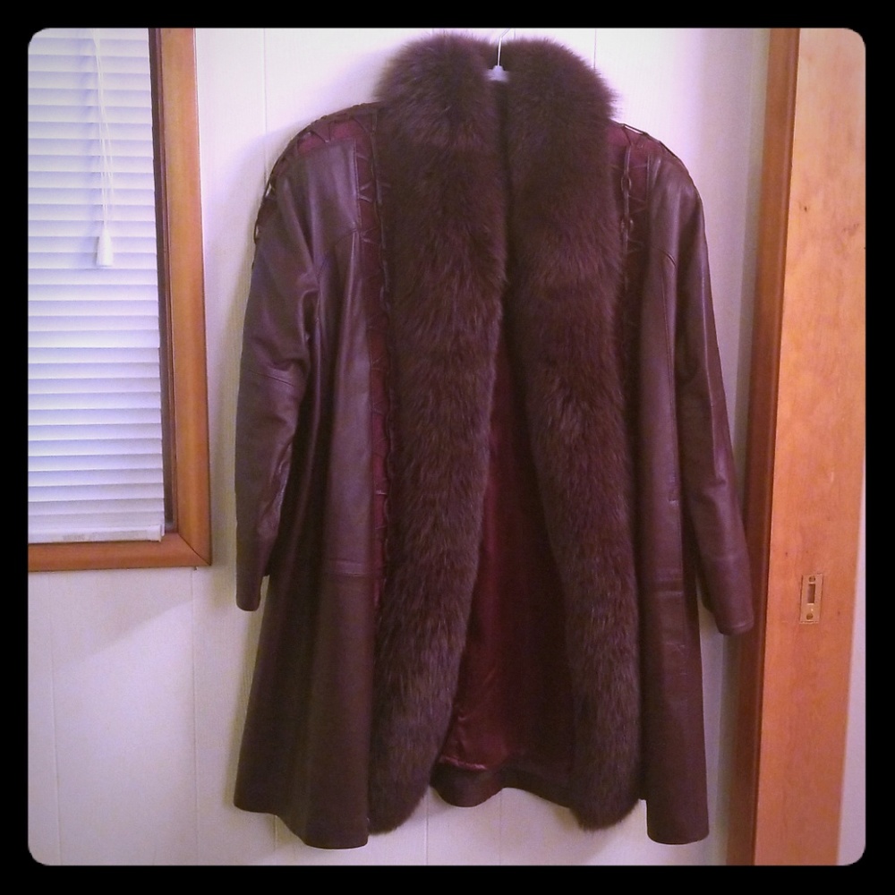 Vintage Purple leather and Fox Fur Norma Coat